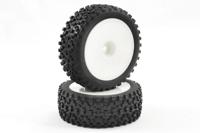 Fastrax Cuboid voorbanden op witte dish velgen voor 1/10 buggy - thumbnail