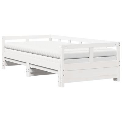 Slaapbank met onderschuifbed en matras 90x200 cm grenenhout wit - thumbnail