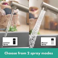 Hansgrohe Zesis M33 ééngreeps keukenkraan 150 met metalen uittrekbare vuistdouche, 2jet, sBox, rvs look - thumbnail
