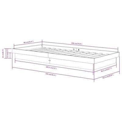 Bedframe massief hout wit 90x190 cm