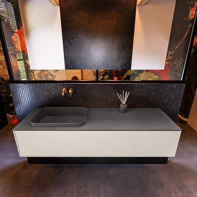 Badkamermeubelset Mondiaz Erin 150 cm met 1 Lade met RIDGE Wastafel Links Dark grey Zonder Kraangaten Greeploos Mat Linen Badkamermeubelset Mondiaz Erin 150 cm met 1 Lade met RIDGE Wastafel Links Dark grey Zonder Kraangaten Greeploos Mat Linen