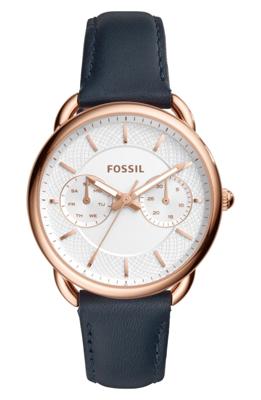 Fossil Heren Tailor ES4260 Rosegoud leer Japans quartz modehorloge