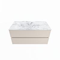 MONDIAZ VICA-DLUX 100cm badmeubel onderkast Linen 2 lades. Inbouw wastafel CLOUD links zonder kraangat, kleur Glace. - thumbnail