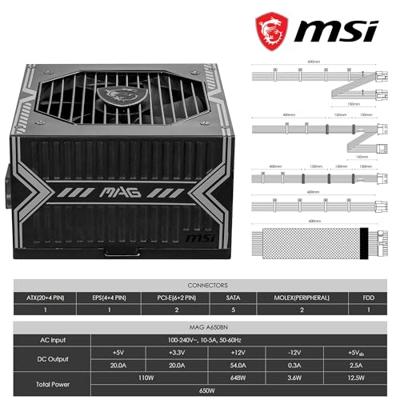MSI MAG A650BNL power supply unit 650 W 24-pin ATX ATX Zwart MSI MAG A650BNL power supply unit 650 W 24-pin ATX ATX Zwart