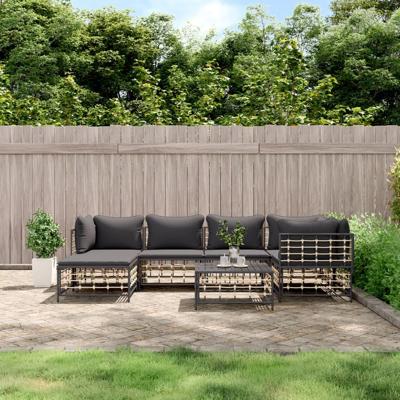 7-delige Loungeset met kussens poly rattan antracietkleurig
