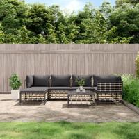 7-delige Loungeset met kussens poly rattan antracietkleurig - thumbnail