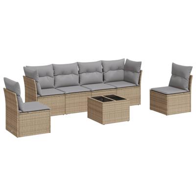 6-delige Loungeset met kussens poly rattan beige - thumbnail