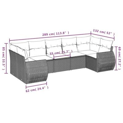 7-delige Loungeset met kussens poly rattan zwart