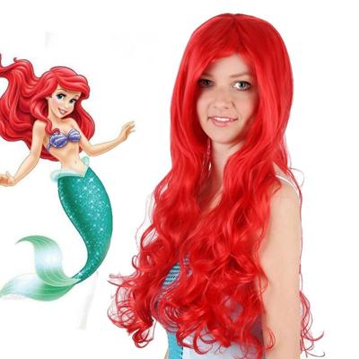 Anime de kleine zeemeermin prinses Ariel cosplay pruik Halloween pruik partij stadium synthetisch rood krullend haar