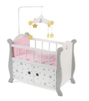 Houten Poppen ledikantje met mobiel - Grey Stars - thumbnail