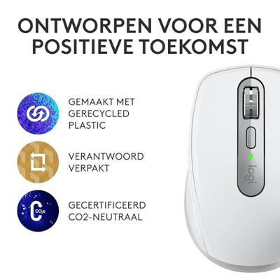 Draadloze muis - LOGITECH - MX Anywhere 3S - Bluetooth - Stille klikken - 6 knoppen - Lichtgrijs