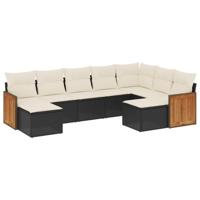 10-delige Loungeset met kussens poly rattan zwart - thumbnail