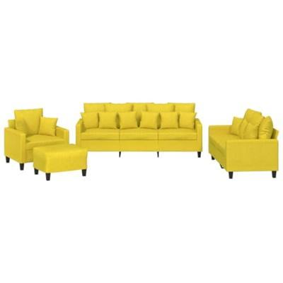 4-delige Loungeset met kussens stof lichtgeel