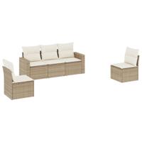 5-delige Loungeset met kussens poly rattan beige - thumbnail