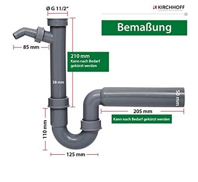 Kirchhoff ECO-SAVE kunststof spoelbak buisvormige sifon, grijs 1 1/2" IG x 50 mm, met 3/4" apparaataansluiting - 98831449 - thumbnail