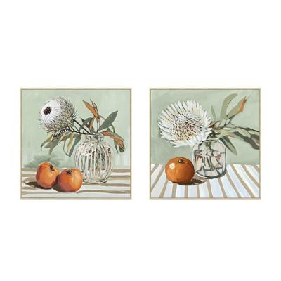 Schilderij Home ESPRIT Geel Wit Rood Groen Cottage 83 x 4,5 x 83 cm (2 Stuks)