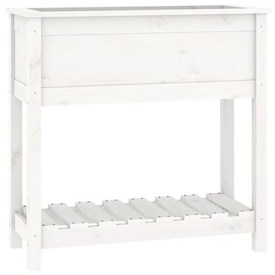 VidaXL Plantenbak met schap 82,5x34,5x81 cm massief grenenhout wit