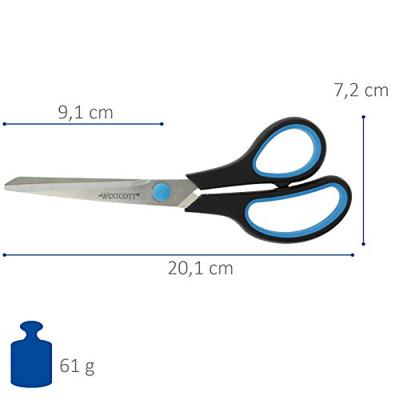 Westcott schaar Softgrip 20,4 cm, asymmetrische ogen, blauw/zwart