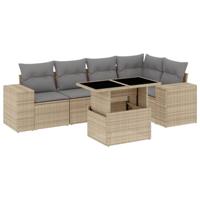 6-delige Loungeset met kussens poly rattan beige - thumbnail