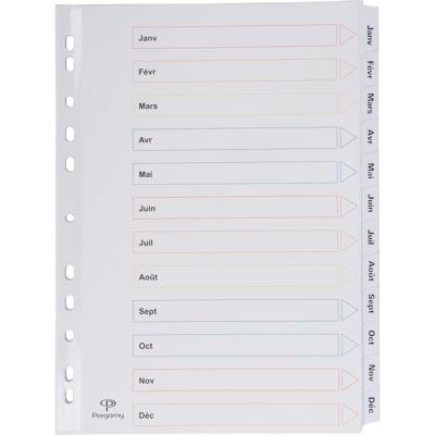 Pergamy tabbladen met indexblad, ft A4, 11-gaatsperforatie, janvier-décembre