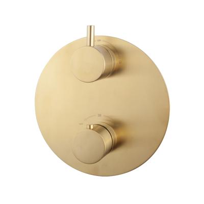 Caral Rond afbouwdeel inbouwthermostaat 2 weg geborsteld messing Caral Rond afbouwdeel inbouwthermostaat 2 weg geborsteld messing