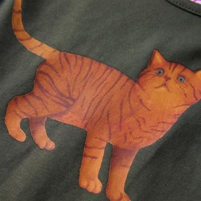 Kindershirt met lange mouwen kattenprint 128 kakikleurig