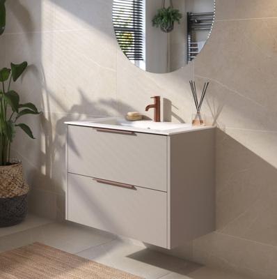Saqu Lima badmeubel incl. glans witte keramische wastafel 80x46x61cm mat greige - koperen greep