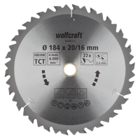 Wolfcraft Handcirkelzaagblad | HM | 22 Zähne | Ø184 x 20/16mm | 1 stuk - 6646000 - thumbnail