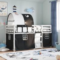 Stapelbed met gordijnen 90x190 cm grenenhout wit en zwart - thumbnail