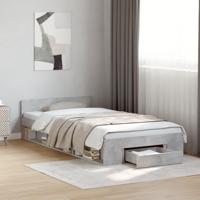 Bedframe met lade bewerkt hout betongrijs 90x190 cm - thumbnail