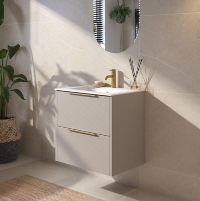 Saqu Lima badmeubel incl. glans witte keramische wastafel 60x46x61cm mat greige - messing greep