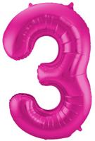 Magenta Folieballon Cijfer 3 - 86 cm - thumbnail