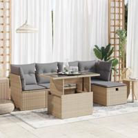 6-delige Loungeset met kussens poly rattan beige - thumbnail