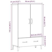 Hoge kast 70x31x115 cm bewerkt hout artisanaal eikenkleur - thumbnail