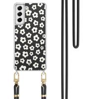 Samsung Galaxy S21 FE hoesje met zwart koord - Retro bloempjes - thumbnail