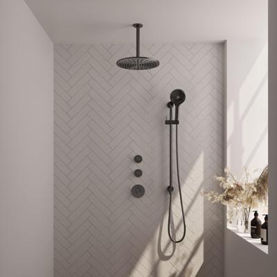 BRAUER Gunmetal Edition thermostatische inbouw regendouche SET 24 met 30 cm douchekop en plafondarm en 3-standen handdouche en doucheslang en geïntegreerde glijstang gunmetal geborsteld PVD BRAUER Gunmetal Edition thermostatische inbouw regendouche SET 24 met 30 cm douchekop en plafondarm en 3-standen handdouche en doucheslang en geïntegreerde glijstang gunmetal geborsteld PVD