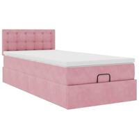 Ottoman bed met matras en LED's 90x190cm fluweel roze - thumbnail
