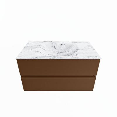 MONDIAZ VICA-DLUX 90cm badmeubel onderkast Rust 2 lades. Inbouw wastafel CLOUD midden zonder kraangat, kleur Glace.