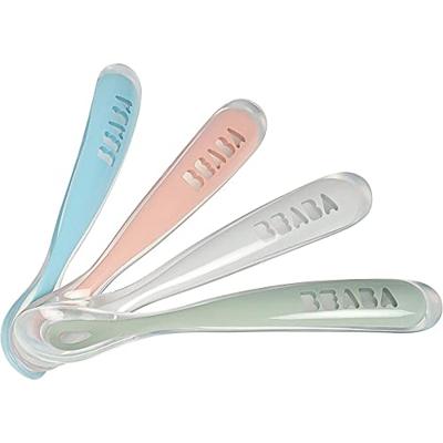 BEABA Set van 4 siliconen lepels van 1e leeftijd (winderig blauw + eucalyptusgroen + lichte mist + oudroze)