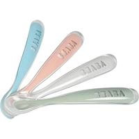 BEABA Set van 4 siliconen lepels van 1e leeftijd (winderig blauw + eucalyptusgroen + lichte mist + oudroze) - thumbnail
