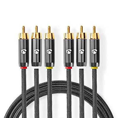 Composiet Videokabel | 3x RCA Male - 3x RCA Male | Gun Metal Grey | Gevlochten Kabel Composiet Videokabel | 3x RCA Male - 3x RCA Male | Gun Metal Grey | Gevlochten Kabel