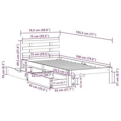 Bedframe met lades massief grenenhout 75x190 cm