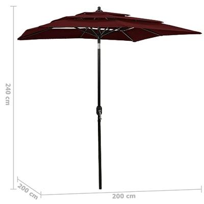 Parasol 3-laags met aluminium paal 2x2 m bordeauxrood