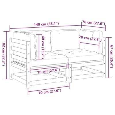 2-delige Loungeset met kussens massief grenenhout wasbruin