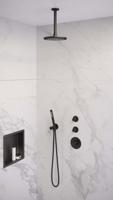 Thermostatische inbouw regendouche SET met 20 cm douchekop, plafondarm, handdouche, doucheslang en wandaansluitbocht - mat zwart - thumbnail