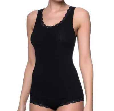 Rib dames hemd kant - Body & Soul - Modal kanten dames onderhemd - Wit - Zwart