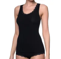 Rib dames hemd kant - Body & Soul - Modal kanten dames onderhemd - Wit - Zwart - thumbnail