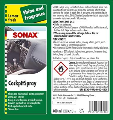 SONAX kunststoffpflegemittel "cockpitpfleger " cockpit care 400 ml lemon-fresh