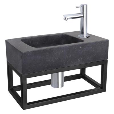 Fonteinset Differnz Bombai Natuursteen en Handoekrek 40x22x9 cm Zwart Met Rechte Kraan Chroom