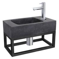 Fonteinset Differnz Bombai Natuursteen en Handoekrek 40x22x9 cm Zwart Met Rechte Kraan Chroom - thumbnail